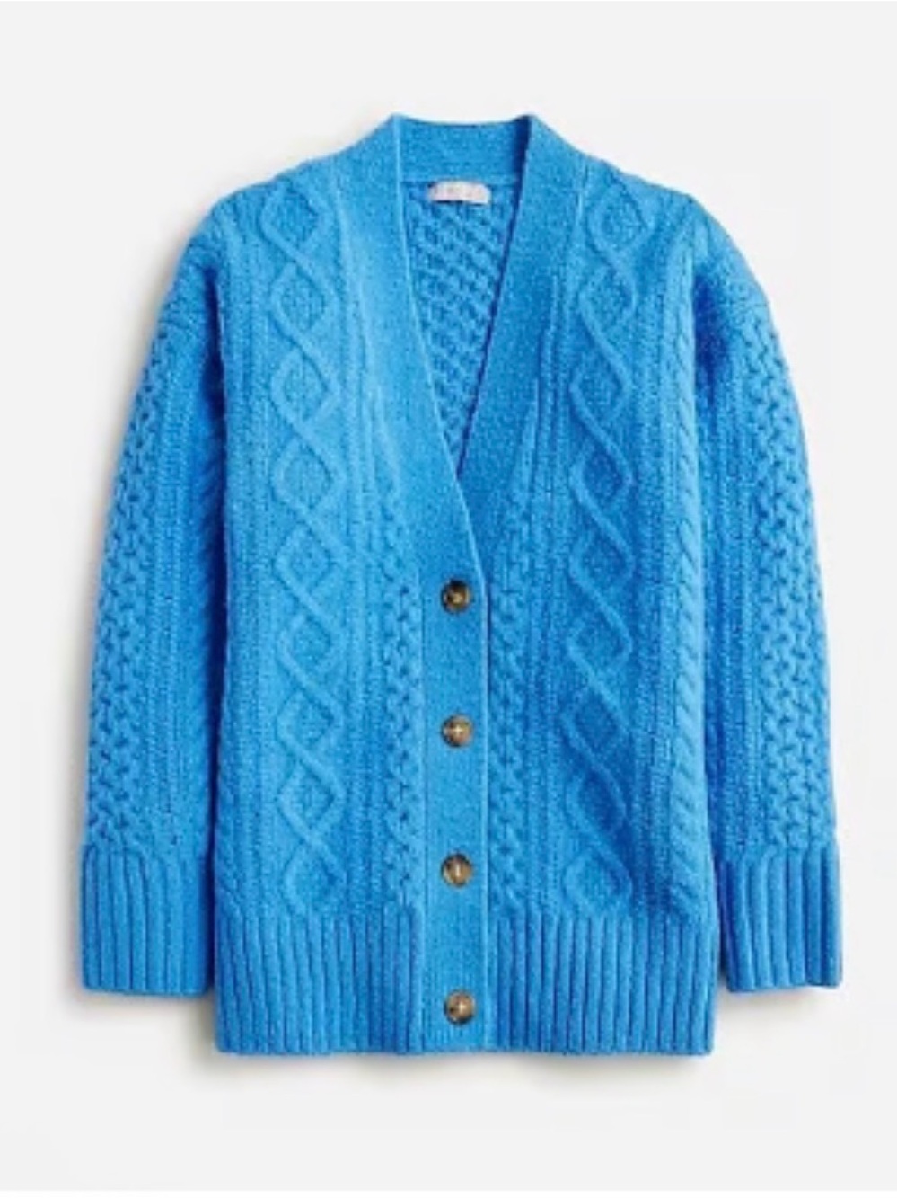 J Crew Women’s Cable-knit Stretch Cardigan Sweater L Blue Oversized Preppy